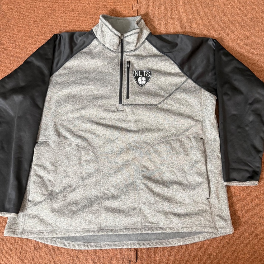 G-III Sports Brooklyn Nets Mens 3XL Quarter Zip Pullover Heather Grey Black NBA